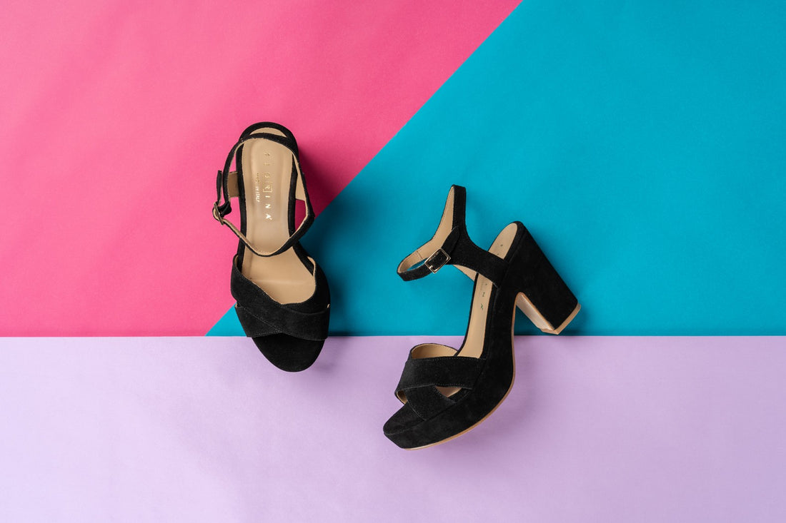 ANTEA Fiorina Black Suede Platform Sandals