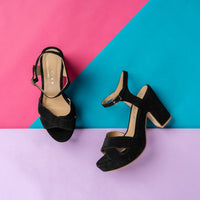 ANTEA Fiorina Black Suede Platform Sandals