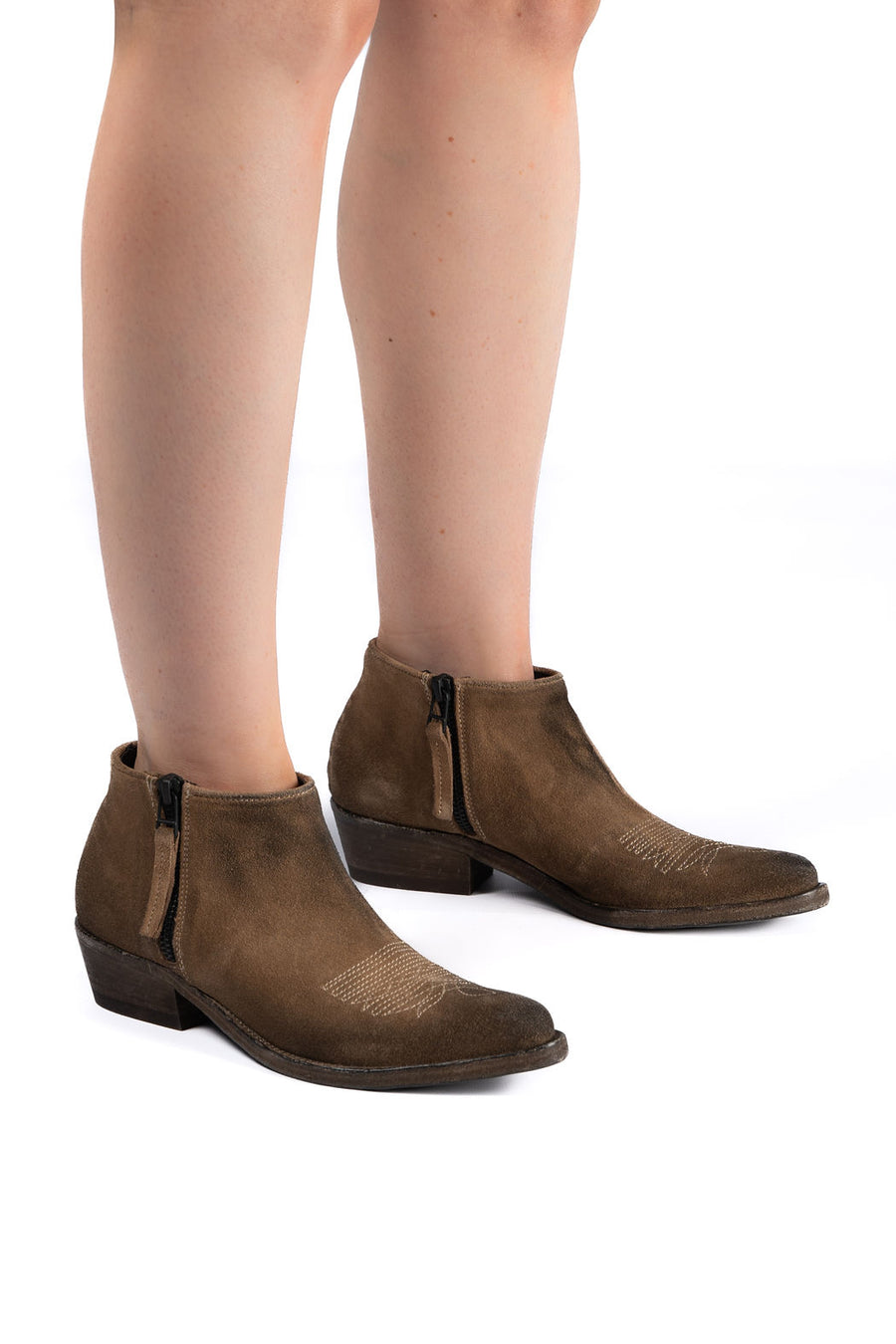 MORGAN Keep Tan Booties with White Stitch