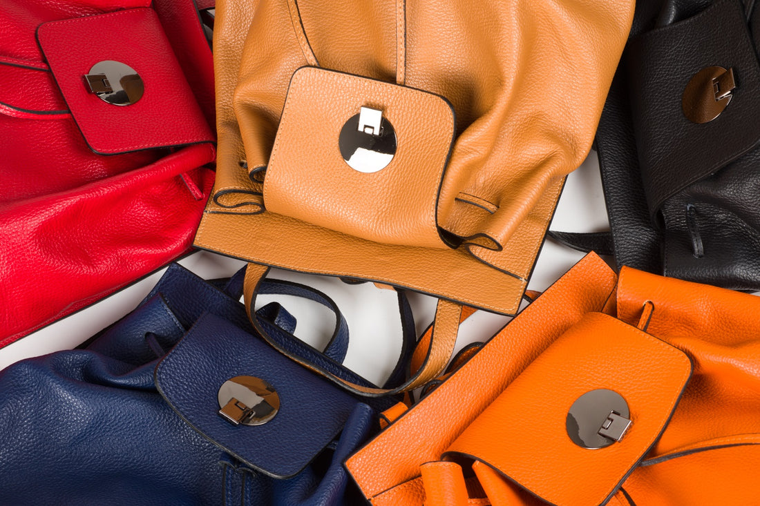 Italian leather drawstring top backpacks tan orange red black navy