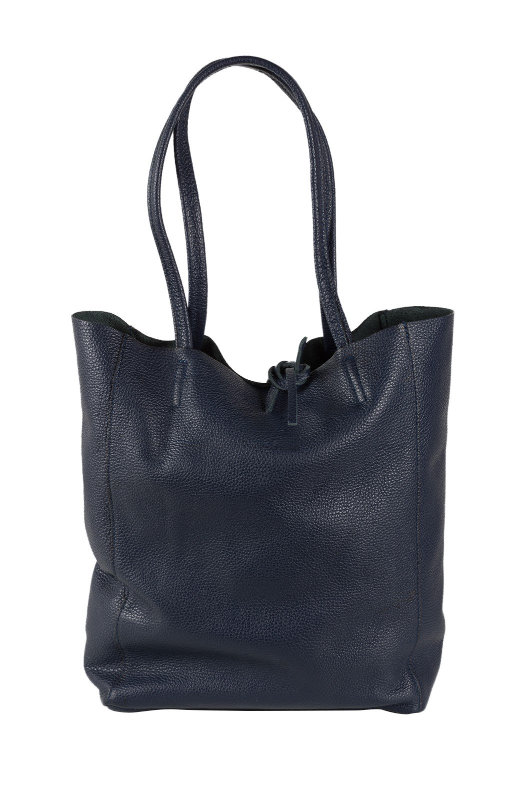 Italian leather shopper tote bag tie top navy