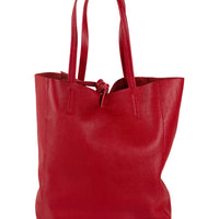 Italian leather shopper tote bag tie top red