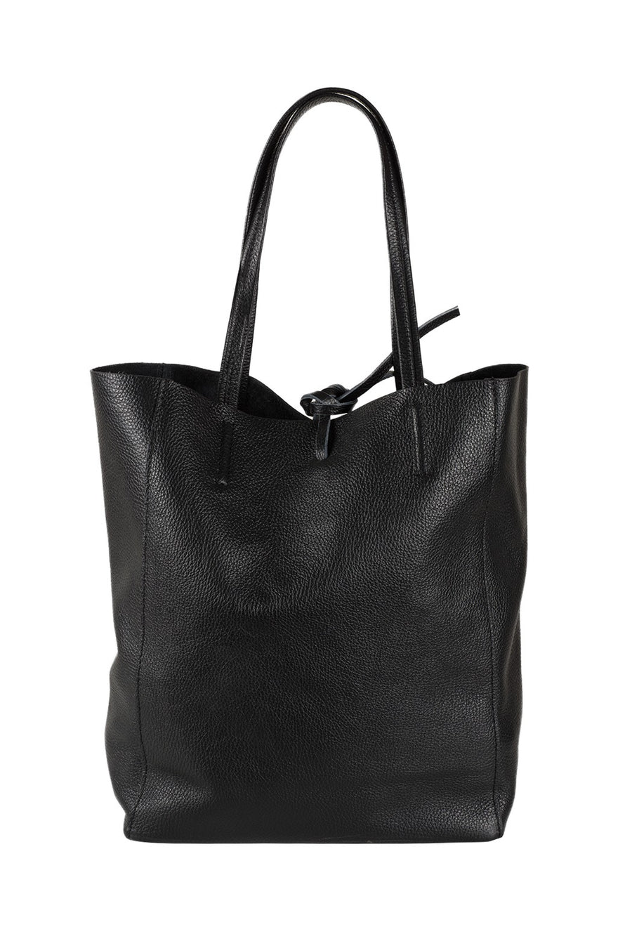 Italian leather shopper tote bag tie top black