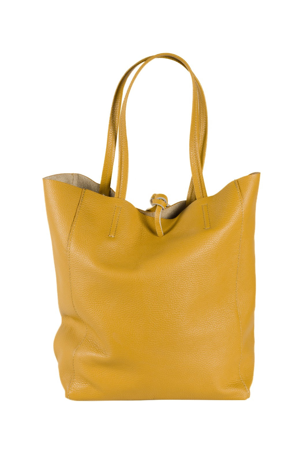 Italian leather shopper tote bag tie top mustard