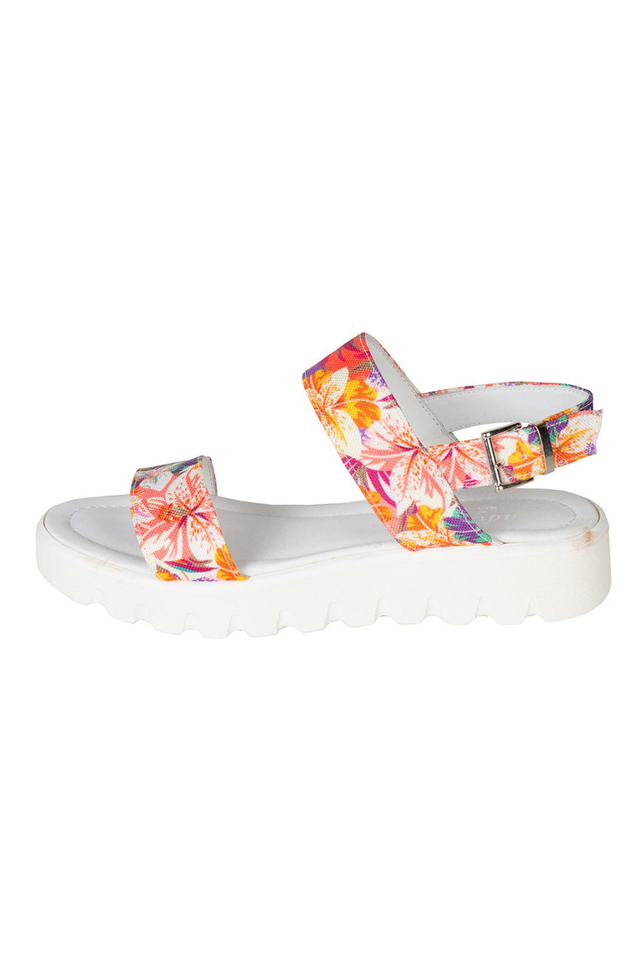 white floral leather sandal with thick white sole italian leather 