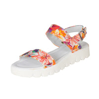 white floral leather sandal with thick white sole italian leather 