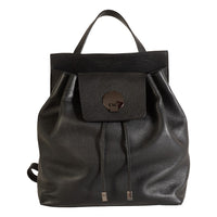 Black Italian leather drawstring top backpack