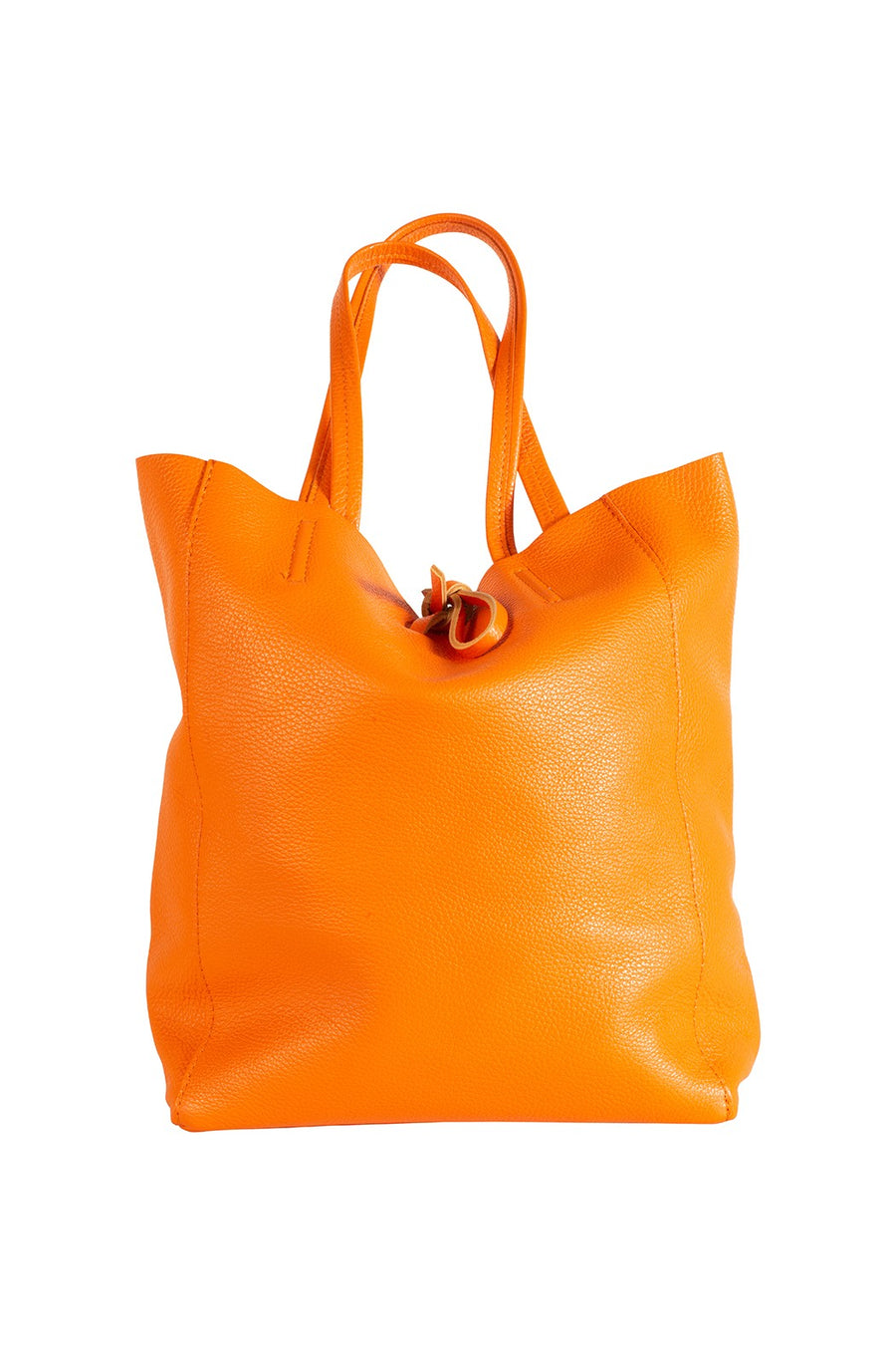 Italian leather shopper tote bag tie top orange