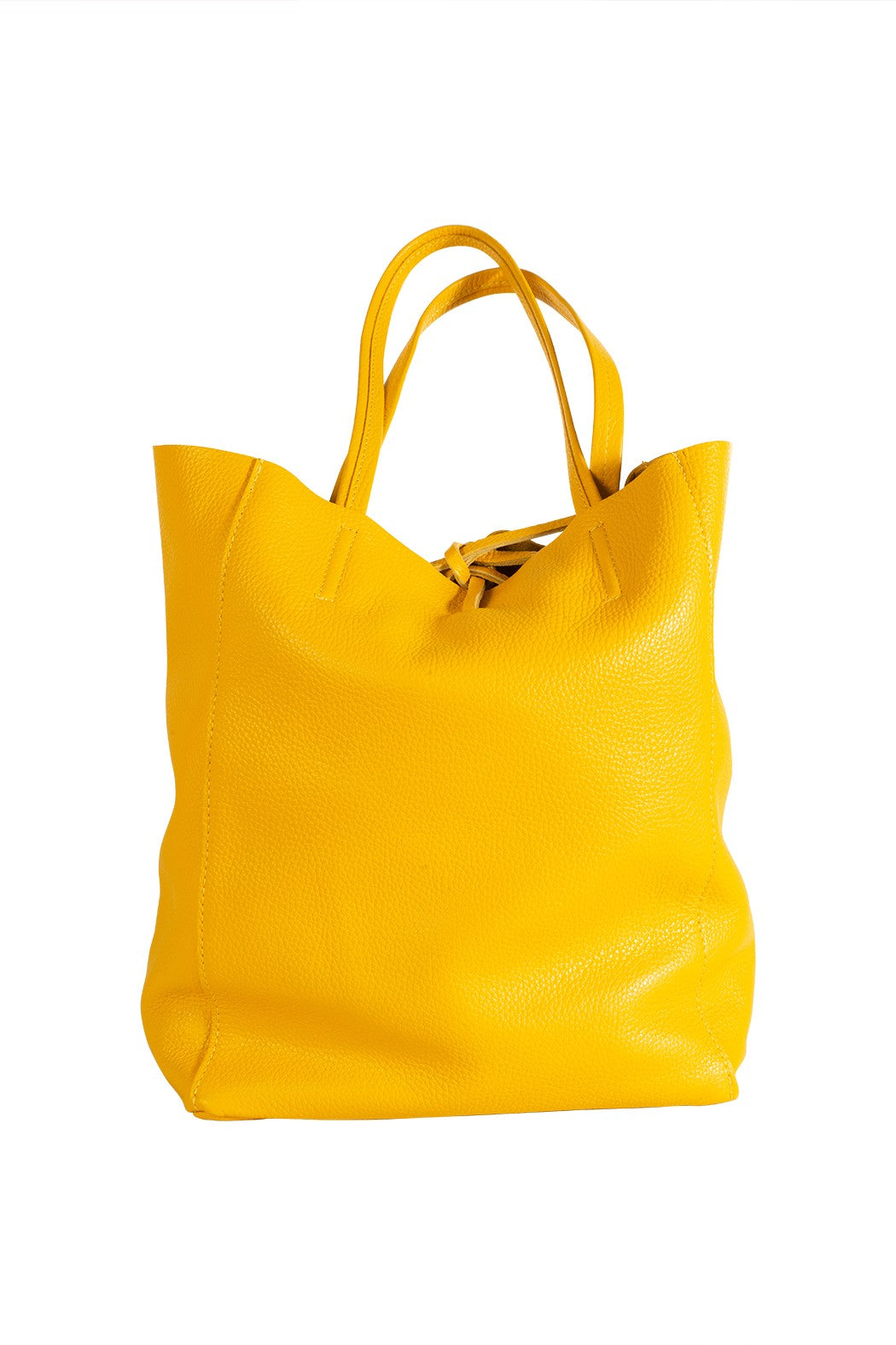 Italian leather shopper tote bag tie top yellow