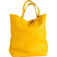Italian leather shopper tote bag tie top yellow