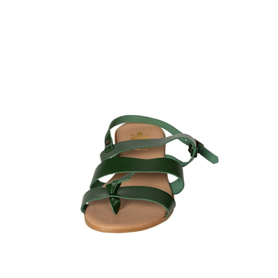 bottle green leather three strap casual sandal 