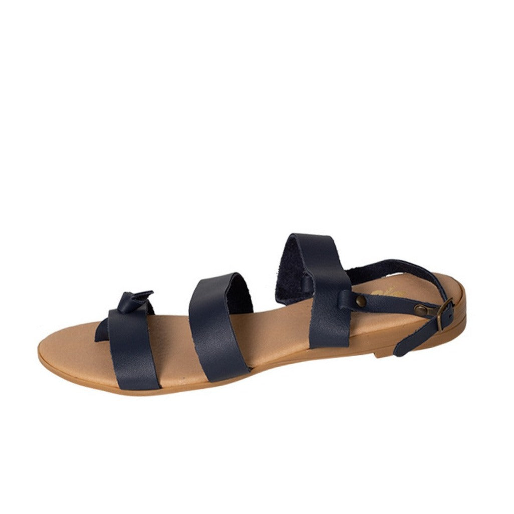 navy leather sandal three strap casual sandal