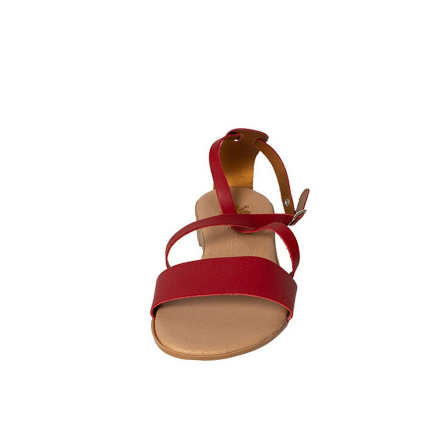 red Italian leather flat casual sandal