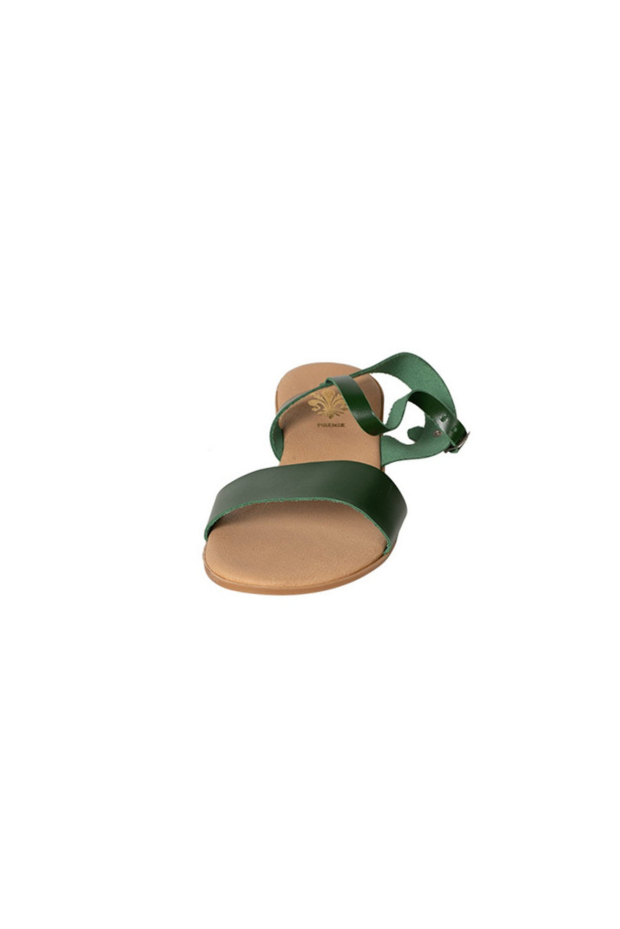 Italian leather bottle green casual sandal with ankle strap