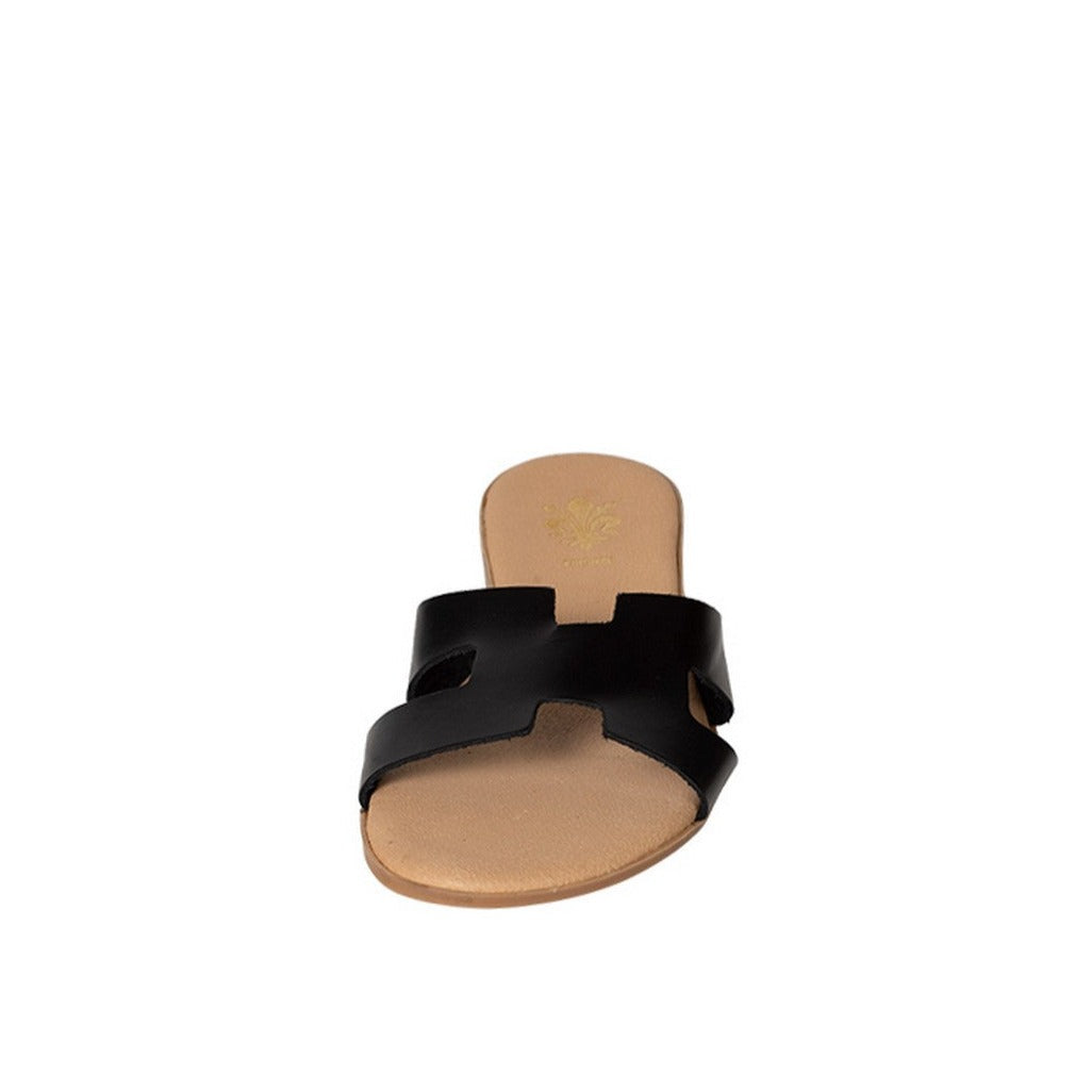 Italian Leather Slides flat black H slides