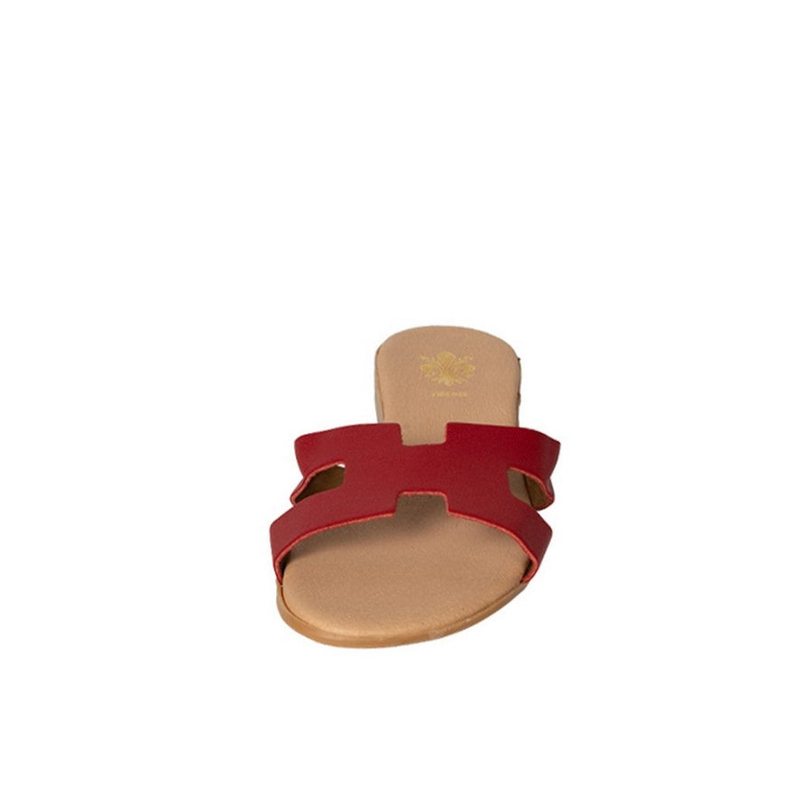 Italian Leather flat red H slides