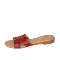 Italian Leather flat red H slides
